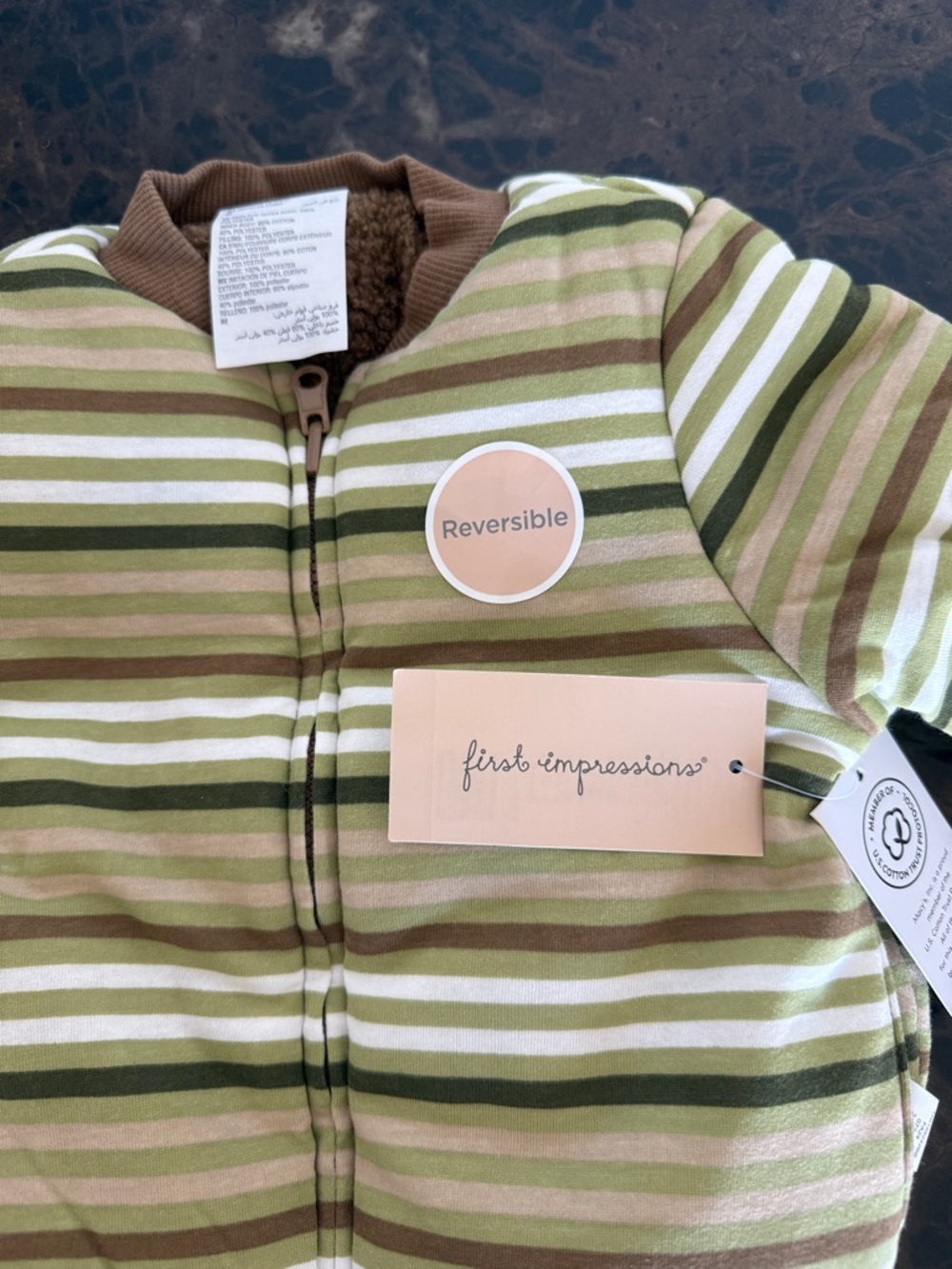 New! First Impressions Reversible Faux-Sherpa Jacket Baby Boy, Green, 6-9 month - Picture 10 of 10